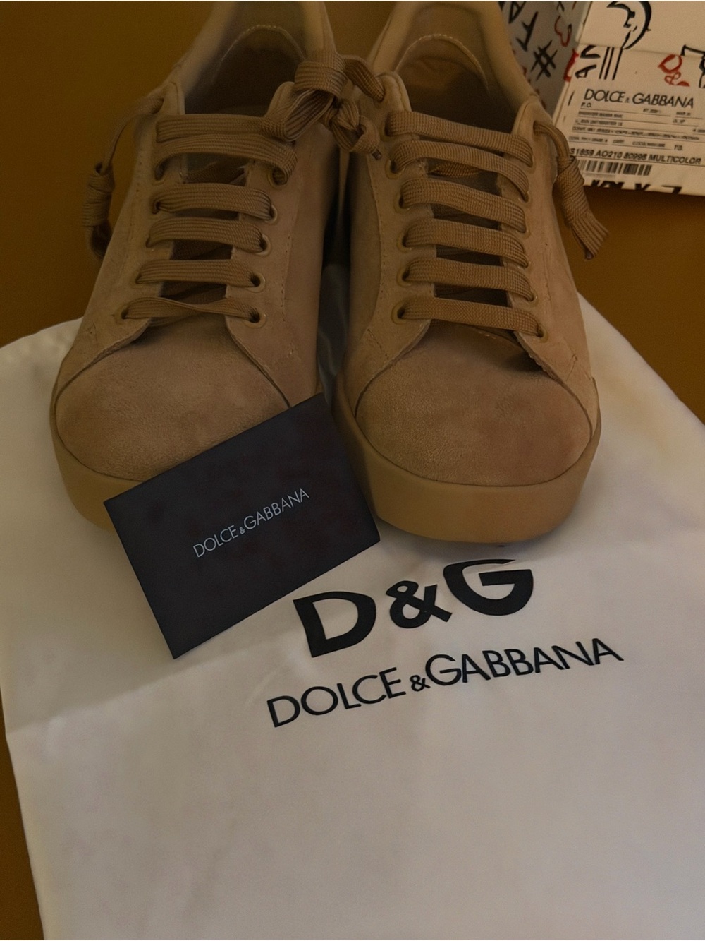 Dolce & Gabbana Tan Suede Low-Top Sneakers